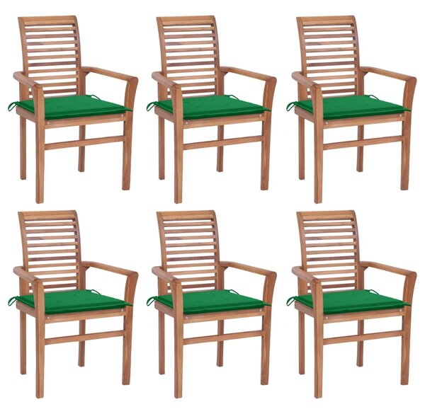 VidaXL Blagovaonske stolice sa zelenim jastucima 6 kom od tikovine