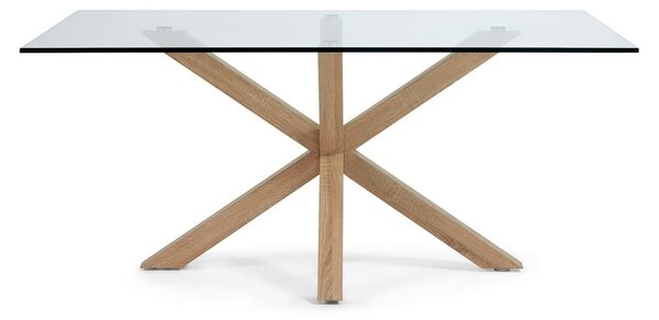 Stakleni blagavaonski stol s podstoljem od prirodnog drveta Kave Home, 160 x 90 cm