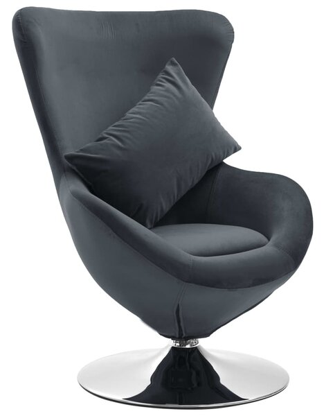 VidaXL Okretna jajolika stolica s jastukom tamnosiva baršunasta