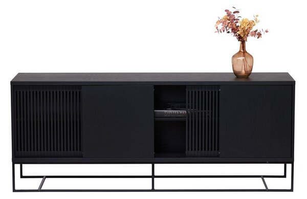 Crna niska komoda u dekoru hrasta 188x75 cm Ende - Woodman