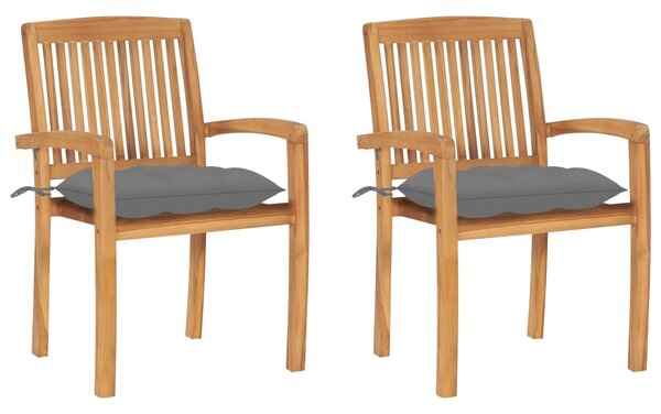 VidaXL Vrtne stolice sa sivim jastucima 2 kom od masivne tikovine