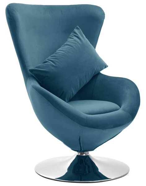 VidaXL Okretna jajolika stolica s jastukom plava baršunasta