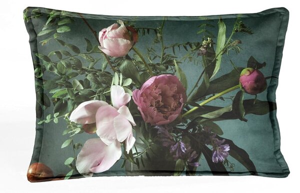 Zeleni baršunasti jastuk s cvjetnim uzorkom Velvet Atelier Bodegon, 50 x 35 cm