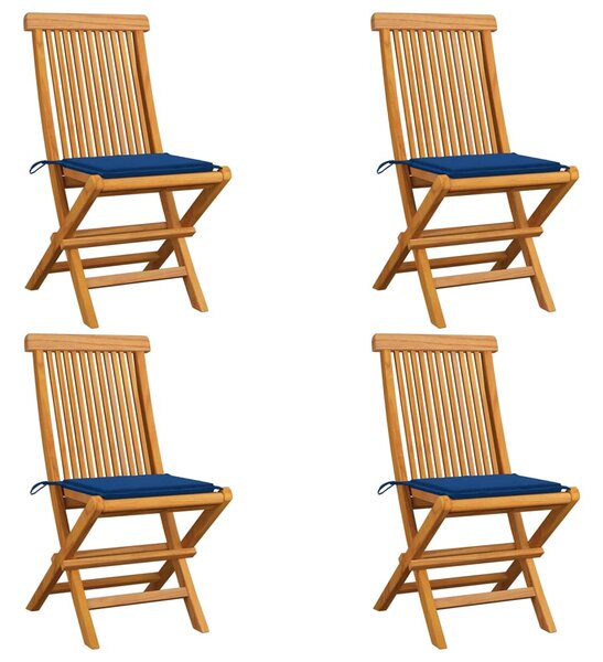 VidaXL Vrtne stolice s kraljevski plavim jastucima 4 kom od tikovine