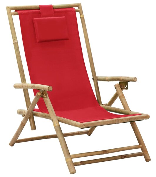 VidaXL Nagibna stolica za opuštanje od bambusa i tkanine crvena