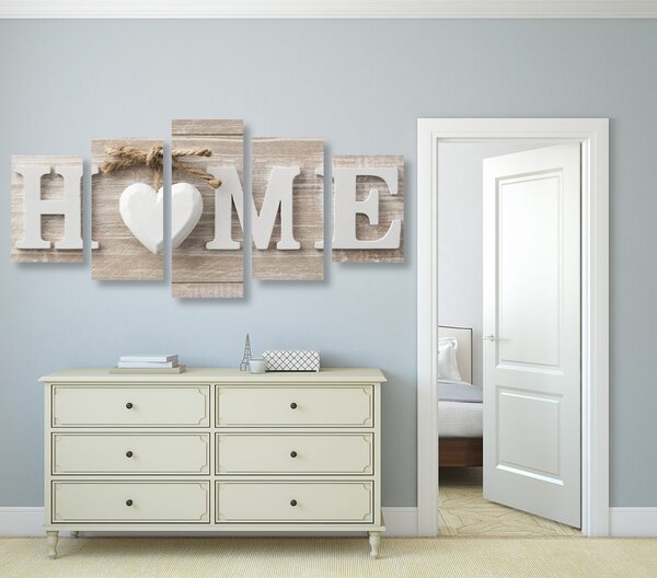5-dijelna slika s natpisom Home u vintage dizajnu