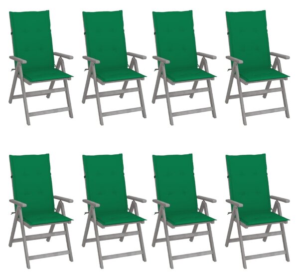 VidaXL Nagibne vrtne stolice s jastucima 8 kom sive od bagremovog drva