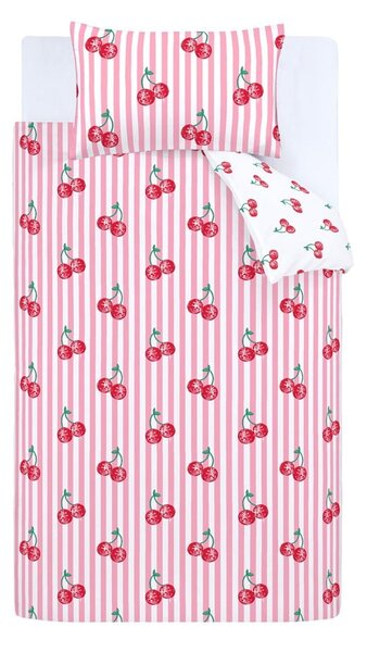 Bijela/ružičasta posteljina za krevet za jednu osobu 135x200 cm Disco Cherries Stripes – Catherine Lansfield