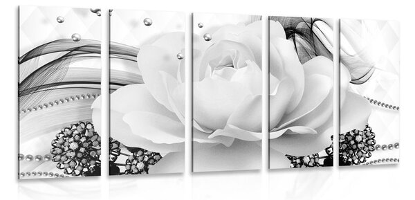 5-dijelna slika luksuzna ruža u crno-bijelom dizajnu