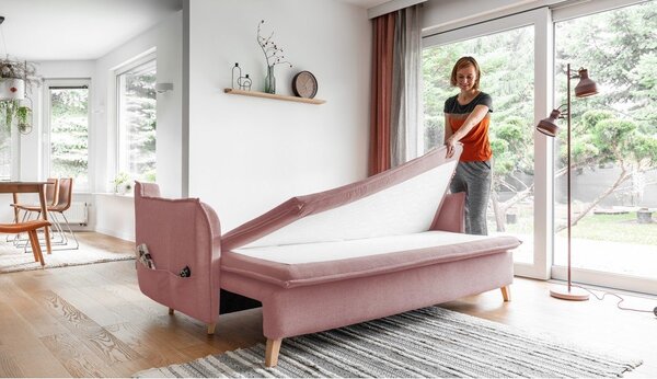 Svijetlo ružičasta sklopiva sofa 225 cm Charming Charlie – Miuform
