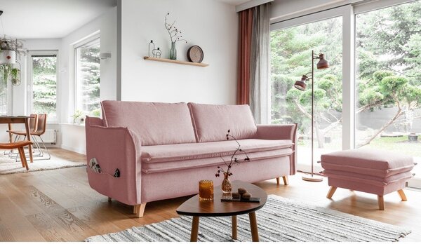 Svijetlo ružičasta sklopiva sofa 225 cm Charming Charlie – Miuform