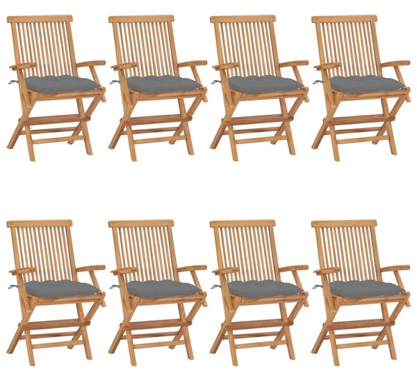 VidaXL Vrtne stolice sa sivim jastucima 8 kom od masivne tikovine