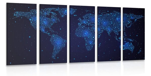 5-dijelna slika zemljovid svijeta s noćnim nebom
