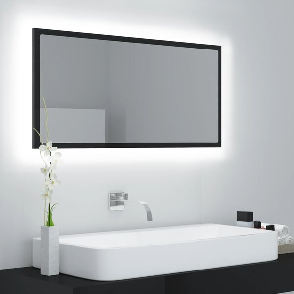 VidaXL LED kupaonsko ogledalo visoki sjaj crno 90 x 8,5 x 37 cm drveno