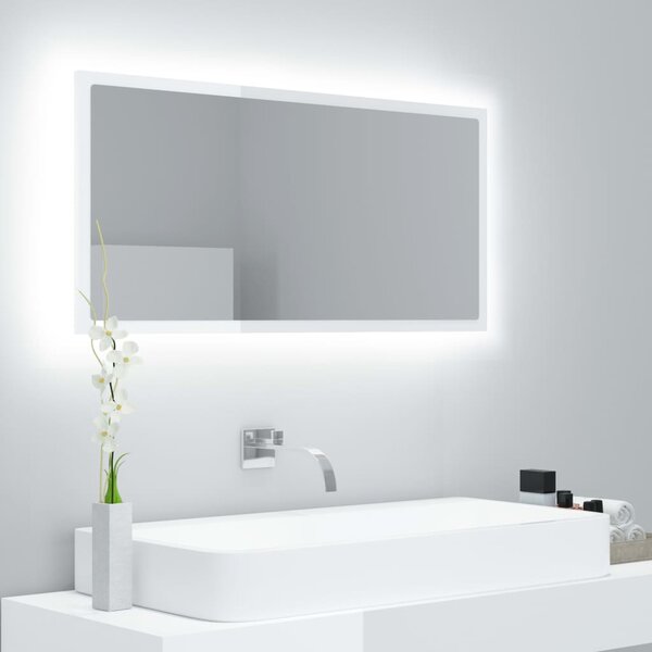 VidaXL LED kupaonsko ogledalo visoki sjaj bijelo 90x8,5x37 cm akrilno