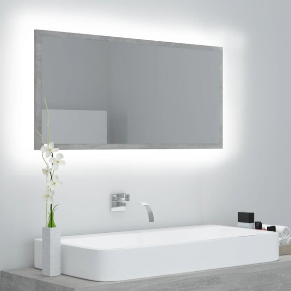 VidaXL LED kupaonsko ogledalo siva boja betona 90x8,5x37 cm akrilno