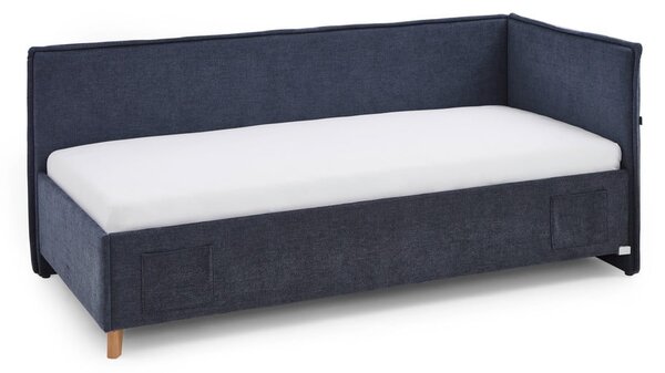Tamno plavi podstavljeni kutni dječji krevet s prostorom za odlaganje s podnicom 90x200 cm Fun – Meise Möbel