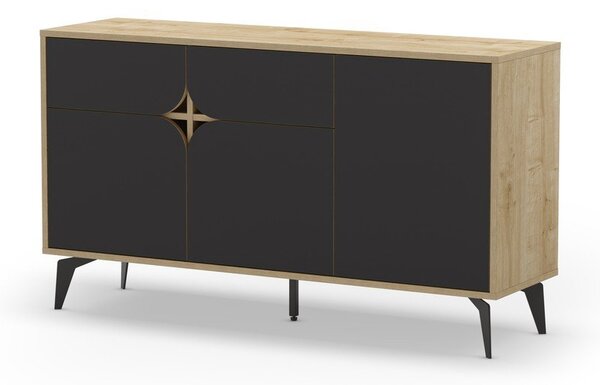 Crna/u prirodnoj boji niska komoda u dekoru hrasta 140x79 cm Nola – Marckeric
