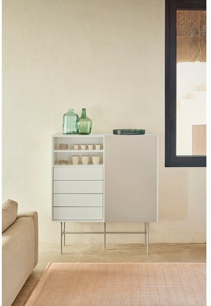 Bež/krem visoka komoda s kliznim vratima 120x140 cm Nube – Teulat