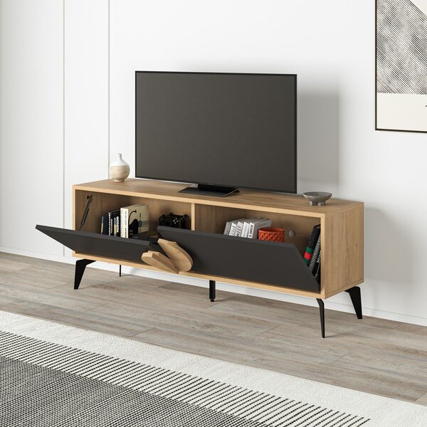 Crna/u prirodnoj boji TV komoda u dekoru hrasta 140x51 cm Vae – Marckeric