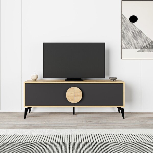 Crna/u prirodnoj boji TV komoda u dekoru hrasta 140x51 cm Vae – Marckeric
