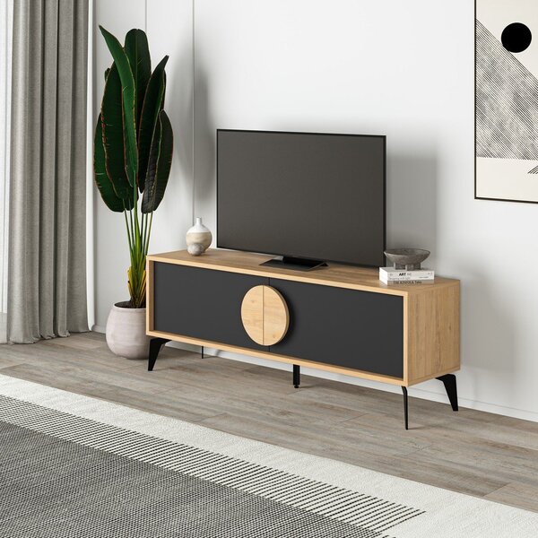 Crna/u prirodnoj boji TV komoda u dekoru hrasta 140x51 cm Vae – Marckeric