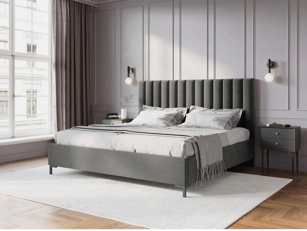 Sivi tapecirani bračni krevet s prostorom za pohranu s podnicom 200x200 cm Casey – Mazzini Beds