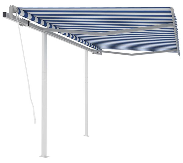 VidaXL Automatska tenda na uvlačenje sa stupovima 3x2,5 m plavo-bijela