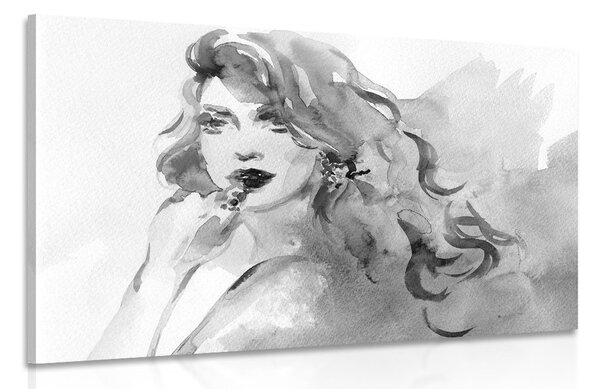 Slika akvarelni ženski portret u crno-bijelom dizajnu