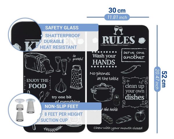 Zaštitni poklopci za štednjak u setu od kaljenog stakla 2 kom 52x30 cm Kitchen Rules – Maximex