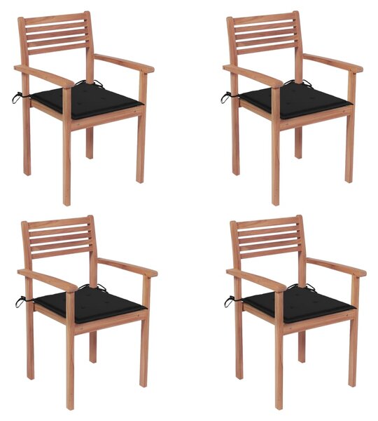 VidaXL Vrtne stolice s crnim jastucima 4 kom od masivne tikovine
