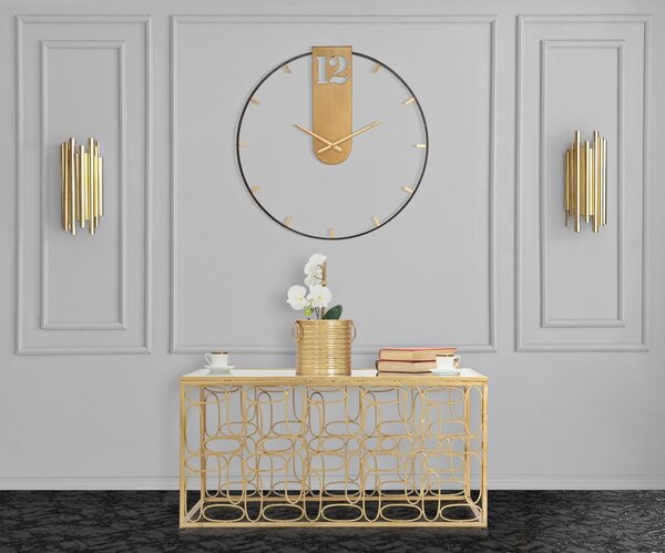 Crni zidni sat s detaljima u zlatnoj boji Mauro Ferretti Gold, Ø 60 cm