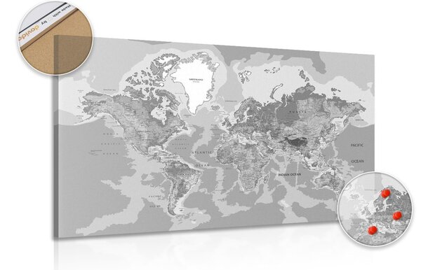Slika na plutu klasičan zemljovid svijeta u crno-bijelom dizajnu