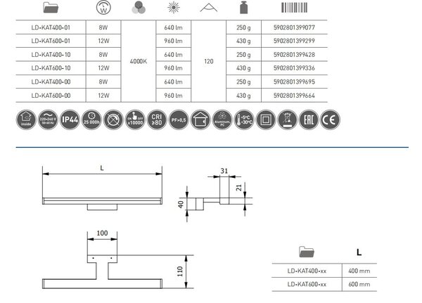 LED ZIDNA SVJETILJKA KATANI 8W CHROM IP44