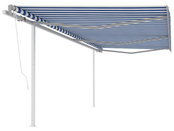 VidaXL Automatska tenda na uvlačenje sa stupovima 6 x 3 m plavo-bijela