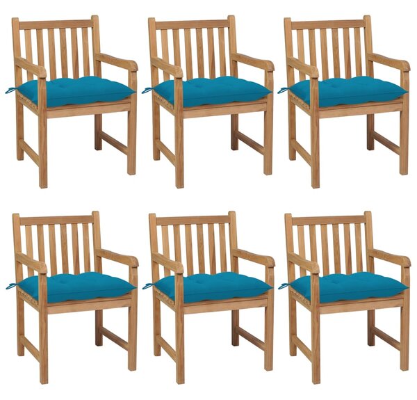 VidaXL Vrtne stolice sa svjetloplavim jastucima 6 kom masivna tikovina