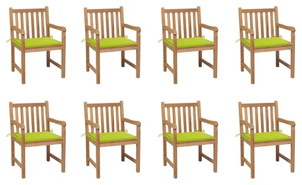 VidaXL Vrtne stolice s jarko zelenim jastucima 8 kom masivna tikovina