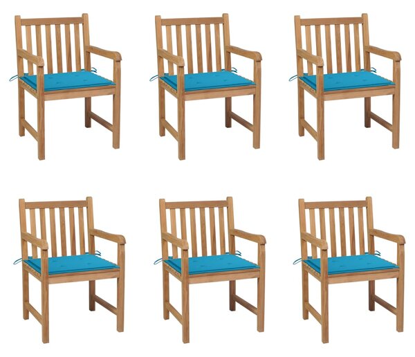 VidaXL Vrtne stolice s plavim jastucima 6 kom od masivne tikovine