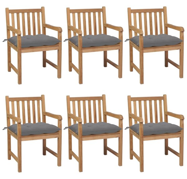 VidaXL Vrtne stolice sa sivim jastucima 6 kom od masivne tikovine
