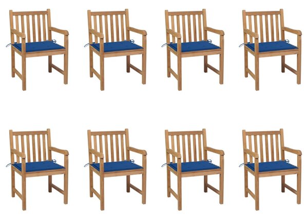 VidaXL Vrtne stolice s kraljevsko plavim jastucima 8 kom od tikovine