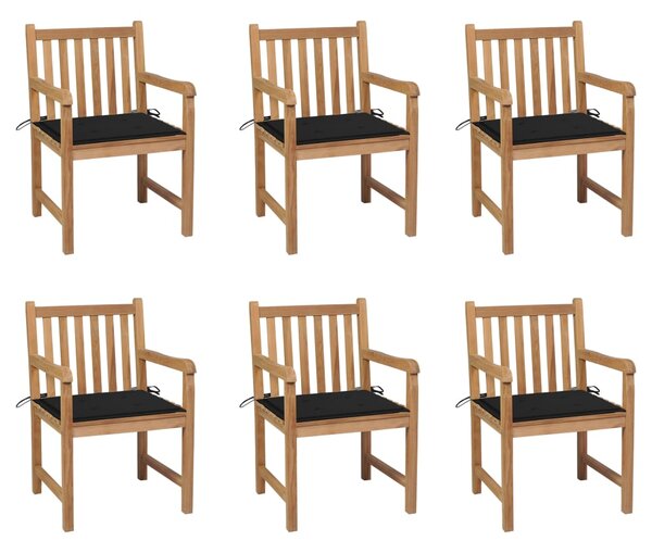 VidaXL Vrtne stolice s crnim jastucima 6 kom od masivne tikovine