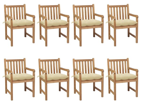 Vrtne stolice s krem bijelim jastucima 8 kom masivna tikovina