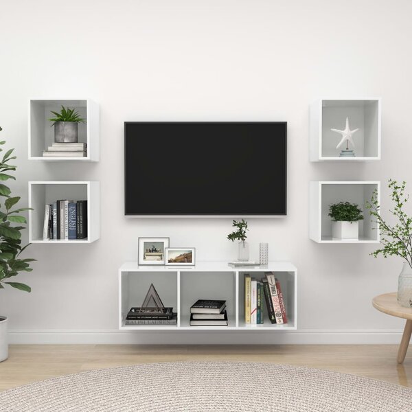 VidaXL 5-dijelni set TV ormarića visoki sjaj bijeli od iverice