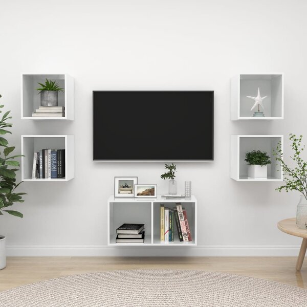 VidaXL 5-dijelni set TV ormarića visoki sjaj bijeli od iverice