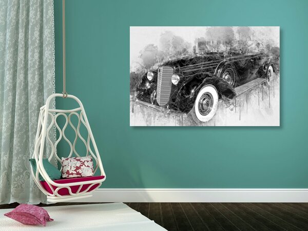 Slika povijesni retro sedan u crno-bijelom dizajnu