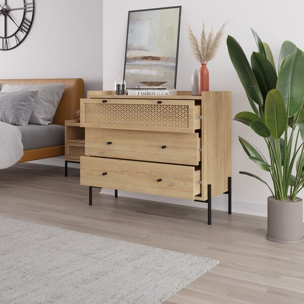 Niska komoda u dekoru hrasta u prirodnoj boji 90x80 cm Mayra – Marckeric