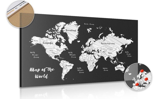 Slika na plutu crno-bijeli jedinstveni zemljovid svijeta