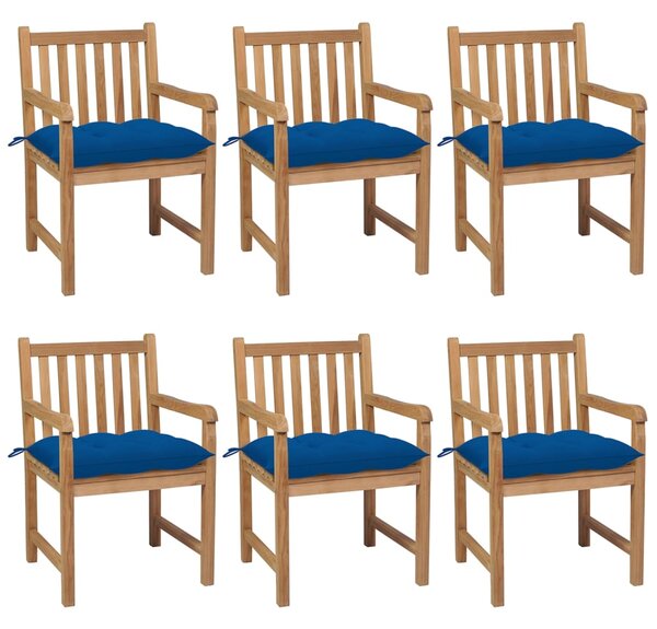 VidaXL Vrtne stolice s plavim jastucima 6 kom od masivne tikovine
