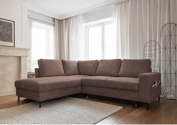 Smeđa sklopiva kutna garnitura od samta (s lijevim kutom) Lofty Lilly – Miuform