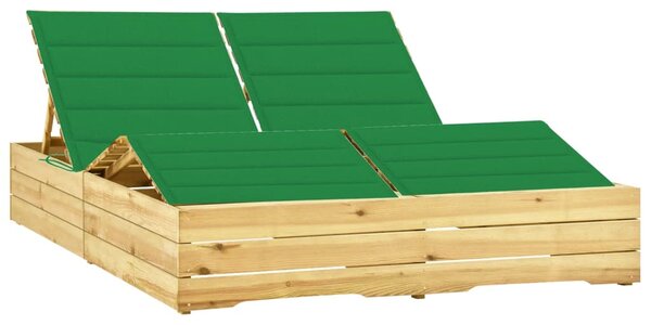VidaXL Dvostruka ležaljka sa zelenim jastucima od impregnirane borovine